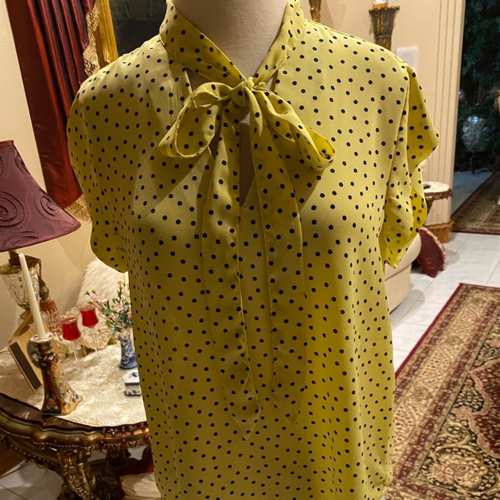 Yellow Polka dotted blouse size medium
